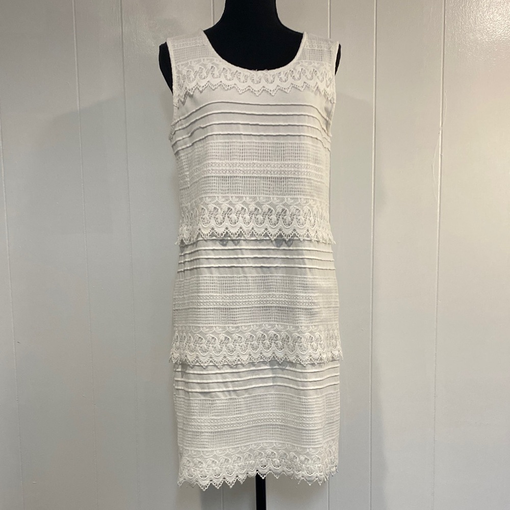 Alfani White Lace Midi Dress | Sleeveless Textured Cotton Blend | Size M